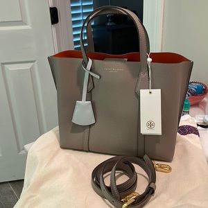 Never used with Tags Perry small triple compartment tote Grey Heron